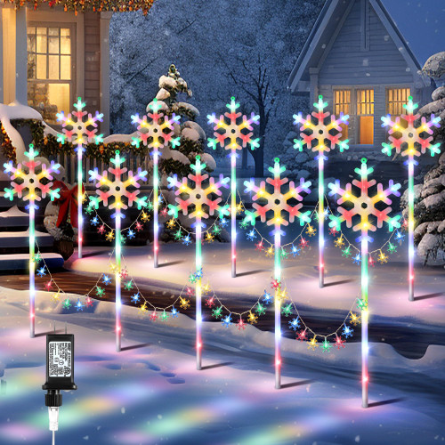 Enhon 10 Pack Multicolor Christmas Pathway Lights, 8 Lighting Modes, Waterproof, Timer, Outdoor Decorations