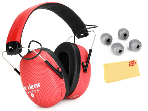 Vic Firth Bluetooth Isolation Headphones - Red Bundle with Practice Tips and Austin Bazaar Polishing Cloth