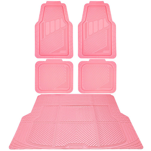 CAR PASS Heavy Duty Rubber Floor Mats Pink Car Mats Full Set with Trunk Cargo Liner - Universal Waterproof Floor Mats for Car SUV Truck, Durable All Weather Liner Mats Automotive Women (All Pink)