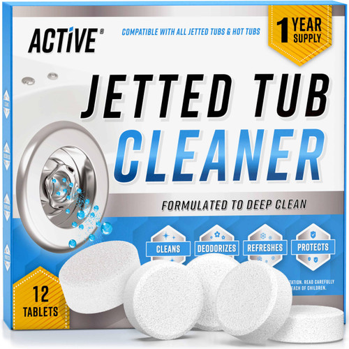 Jetted Tub Cleaner Bathtub Tabs - 12 ACTIVE Cleaning Tablets, Compatible with Whirlpool & Spa Bath System, Jets, Whirl Tubs, Professional Septic Safe Bath Jet Scale and Residue Remover - 1 Year Supply Jetted Tub Cleaner Bathtub Tabs - 12 ACTIVE Cleaning Tablets, Compatible with Whirlpool & Spa Bath System, Jets, Whirl Tubs, Professional Septic Safe Bath Jet Scale and Residue Remover - 1 Year Supply