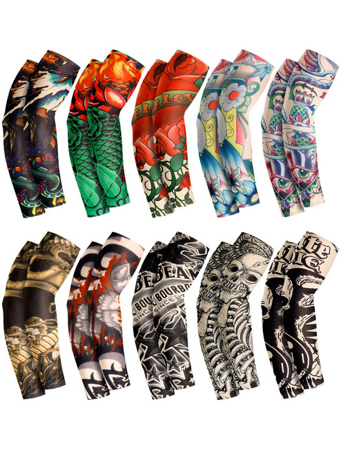 Boao 20 Pcs Men's Cooling Arm Sleeves Long Fingerless Arm Cover Anti Slip UV Sun Protection Sports Temporary Tattoo Sleeves(Delicate Style,Large)