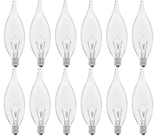 CYLYT 12-Pack E12 Candle Light Bulbs 40W Warm White 2500K, 380 Lumen Dimmable Chandelier Light Bulbs for Ceiling Fan, Pendants or Outdoor, CA10 Clear Candelabra Base Bulbs