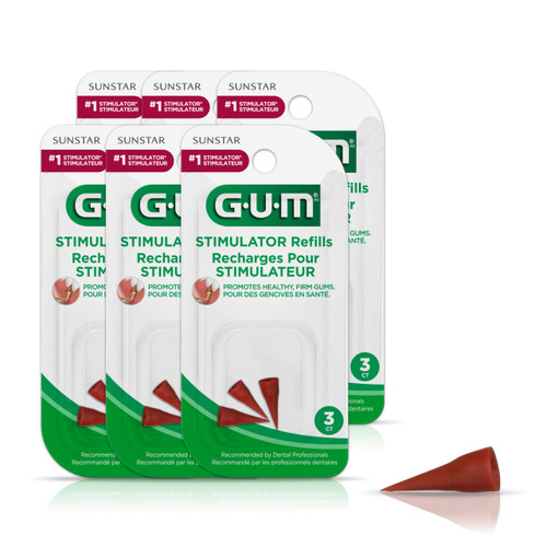 GUM Stimulator Refills - 3 Rubber Tips Included - Compatible with The GUM Stimulator Permanent Handle - Massager for Gums, Plaque Removal and Gum Health, 3ct, 6pk GUM Stimulator Refills - 3 Rubber Tips Included - Compatible with The GUM Stimulator Permanent Handle - Massager for Gums, Plaque Removal and Gum Health, 3ct, 6pk