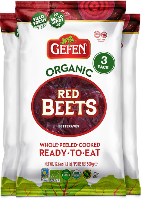 Gefen Organic Red Beets, Whole, Peeled, Cooked & Ready to Eat, 1.1lb (3 Pack)