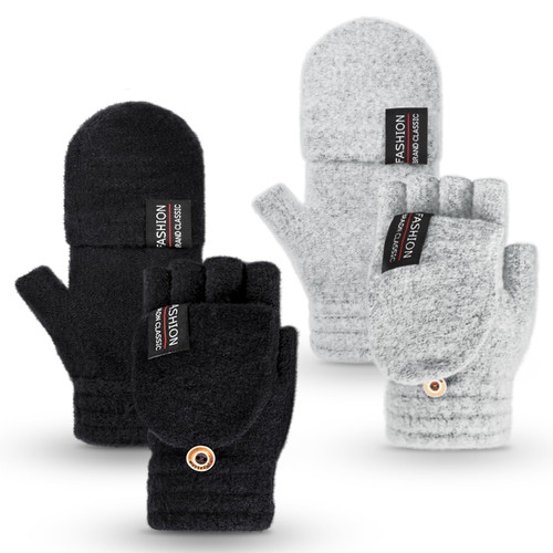 YSense Womens Winter Gloves, 2 Pack Warm Knitted Convertible Fingerless Gloves for Women Gifts with Mittens Cover Cap