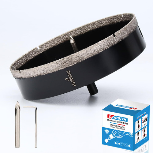 6" Diamond Hole-Saw Bits with Pilot Drill Bit 6 in Diamond Tipped Tile Hole Saws with Guiding Bit for Accurate Drilling, for Porcelain Tile Ceramic Pottery Granite Stone Glass Bottles 152mm