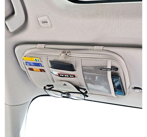 Da by Car Sun Visor Organizer, Multi-Pocket Visor Organizer Storage Pouch for Cars, SUVs & Trucks with Double Zippers, Elastic Bands & Glasses Clip - Organizes Essentials Keep Tidy (Cream Grey) Da by Car Sun Visor Organizer, Multi-Pocket Visor Organizer Storage Pouch for Cars, SUVs & Trucks with Double Zippers, Elastic Bands & Glasses Clip - Organizes Essentials Keep Tidy (Cream Grey)