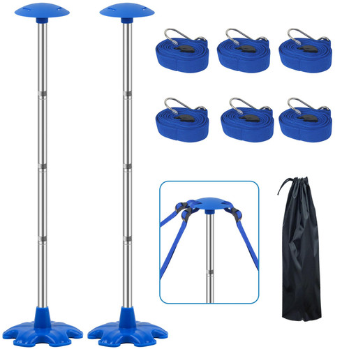 Boat Cover Support Poles 2 Pack with Stable Anti-Slip Rubber Base, Stainless Steel Boat Cover Support System with 3 Strap, 4-Stage Extension Height of 16”-59” - Blue