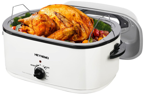 24 Quart Electric Roaster Oven with Visible & Self-Basting Lid, Large Turkey Roaster with Defrost Warm Function, Adjustable Temperature, Removable Pan Rack, Stainless Steel