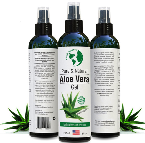 Earth's Daughter Organic Aloe Vera Gel from 100% Pure and Natural Cold Pressed Aloe - Great for Face - Hair - Acne - Sunburn - Bug Bites - Rashes - Eczema - 8 Oz. Earth's Daughter Organic Aloe Vera Gel from 100% Pure and Natural Cold Pressed Aloe - Great for Face - Hair - Acne - Sunburn - Bug Bites - Rashes - Eczema - 8 Oz.