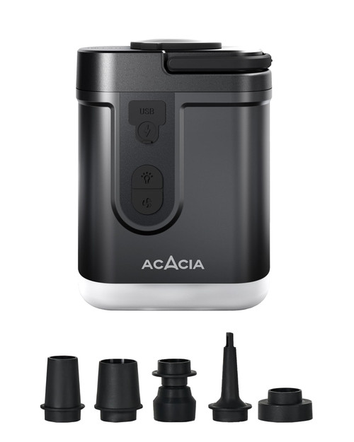 ACACIA Portable Air Pump for ACACIA Sleeping Pad, Rechargeable 4000mAh Battery Air Mattress Pump with Camping Light, Electric Air Pump for Inflatables with 5 Nozzles, Camping, Hiking, Pool, 4.8kPa ACACIA Portable Air Pump for ACACIA Sleeping Pad, Rechargeable 4000mAh Battery Air Mattress Pump with Camping Light, Electric Air Pump for Inflatables with 5 Nozzles, Camping, Hiking, Pool, 4.8kPa