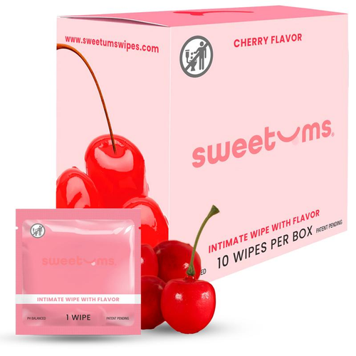 SWEETUMS Cherry Flavored Wipes Feminine Wipes - 10 Wipes per Box - Scented, Gent