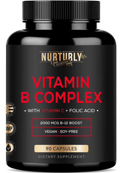 Vitamin B Complex with Vitamin C - Contains All Essential B Vitamins - B1, B2, B3, B5, B6, B7, B9, B12 and Biotin - Super B Complex Vitamins for Energy, Immunity and Mood Support - 90 Capsules Vitamin B Complex with Vitamin C - Contains All Essential B Vitamins - B1, B2, B3, B5, B6, B7, B9, B12 and Biotin - Super B Complex Vitamins for Energy, Immunity and Mood Support - 90 Capsules