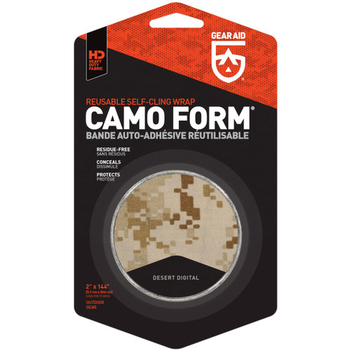 GEAR AID Camo Form Self-Cling and Reusable Fabric Camouflage Wrap, Adds Grip and Shield Hands from Hot or Cold Surfaces to Protect You and Your Equipment, Desert Digital, 2” x 144” Roll, 1 Pack