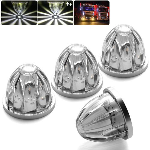 BJZ 4Pcs White Watermelon LED Strobe+Constant Marker Lights Dual Function Watermelon-Shaped Side Marker Clearance Tail Top Cap Roof Lights for Trailer Truck Semi-Trailer Heavy-Duty Truck Bus Van