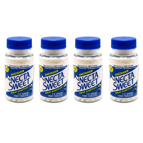 Necta Sweet Saccharin Tablets, 1/2 Grain, 1000 Tablet Bottle (Pack of 4)