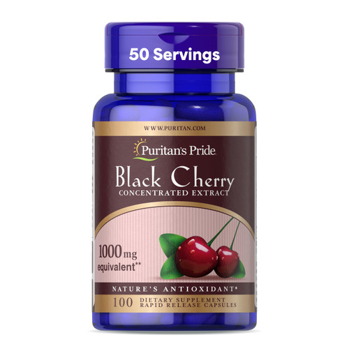 Puritan's Pride Black Cherry Concentrated Extract 250 mg (1000mg Equivalent), Dietary Supplement for General Wellness and Healthy Lifestyle*, 50 Day Supply, 100 Rapid Release Capsules