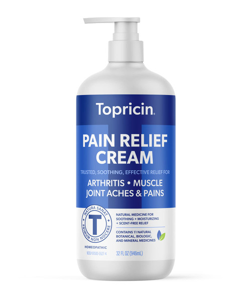 Topricin Pain Relief Therapy Cream (32 oz) Fast Acting Pain Relieving Rub for Back & Neck Aches, Fibromyalgia, Sciatica, Plantar Fasciitis, Sore Muscles & Joints, Carpal Tunnel, Chronic Pain