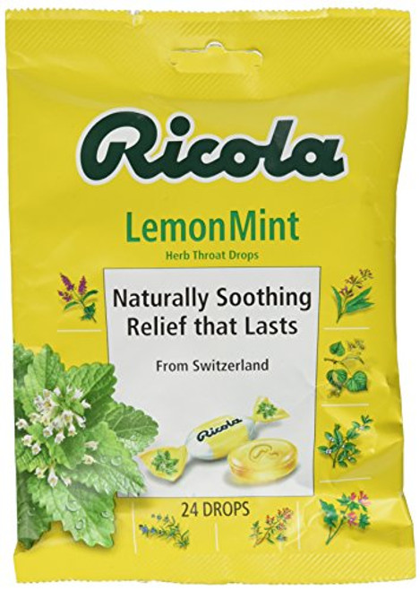 Ricola Lemon Mint Herbal Cough Suppressant Throat Drops | Naturally Soothing Long-Lasting Relief - 24 Count (Pack of 6) Bags