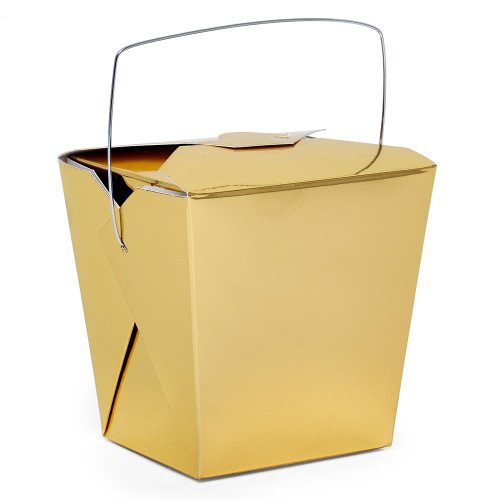 Paper Mart Metallic Gold Chinese Take out Boxes, 4 x 3.5 x 4 Inches, Pack of 24 Chinese Food Containers for Gifts or Favors, Wedding or Christmas Gift Box