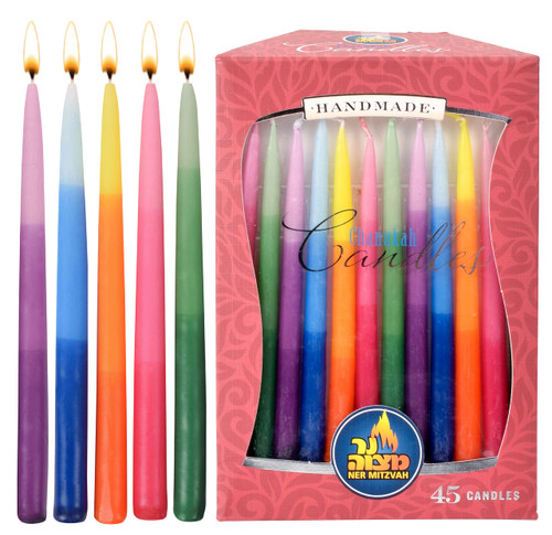 Ner Mitzvah Dripless Chanukah Candles Standard Size, Tri Colored Hanukkah Candles Fits Most Menorahs, Premium Quality Wax for All 8 Nights of Hanukkah - Count 45