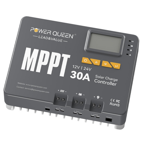 Power Queen 12/24V 30 Amp MPPT Solar Charge Controller with Built-in Bluetooth, Support Remote Monitoring, Default for LiFePO4 Batteries and Compatible with Sealed, Flooded, Gel and Lead-Acid Battery Power Queen 12/24V 30 Amp MPPT Solar Charge Controller with Built-in Bluetooth, Support Remote Monitoring, Default for LiFePO4 Batteries and Compatible with Sealed, Flooded, Gel and Lead-Acid Battery