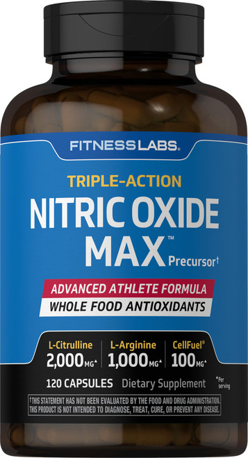Fitness Labs Nitric Oxide Supplement | 3000mg | 120 Capsules | Nitric Oxide Pre Workout Athlete Formula | with L Arginine and L Citrulline | Triple Action | Non-GMO