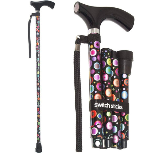 Switch Sticks Walking Cane for Men or Women, Foldable and Adjustable from 32-37 Inches, FSA and HSA Eligible, Bubbles