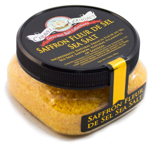 Saffron Fleur de Sel Sea Salt - All-Natural Infused Sea Salt Blend - Real Saffron & French Fleur de Sel - No Gluten, No MSG, Non-GMO - Cooking and Finishing - 3.5 oz. Stackable Jar