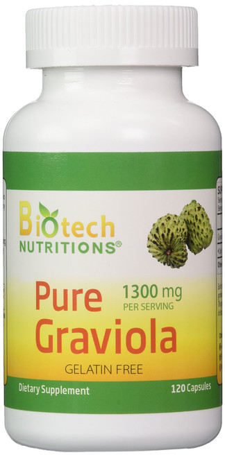 Biotech Nutritions Graviola 100% Pure Graviola 1300mg Per Servings 120 Capsules Per Bottle (Annona muricata)