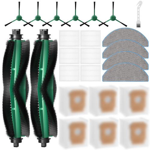 25 Pcs Replacement Parts for iRobot Roomba 104 / Q052/ 105 Vac/ 105 Combo Robot Vacuum, Q0520 105 Accessories Include 2 Main Brushes, 6 Filters, 6 Dust Bags, 6 Side Brushes, 4 Mop Pads, 1 Clean Brush