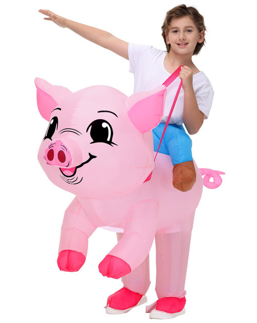 Inflatable Costume for Kids Pig Costume Halloween Blow Up Ride on Piggy Costumes Girls Animal Suit for Boys Cosplay Party
