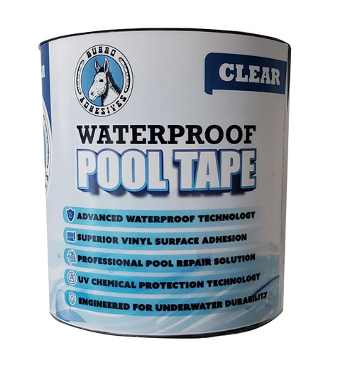 Burro Adhesives Waterproof Clear Pool Tape 4" x 10' - Heavy Duty PVC Vinyl Pool Repair for Underwater & Dry Applications, Commercial & Residential Pools, Instantly Seals Leaks