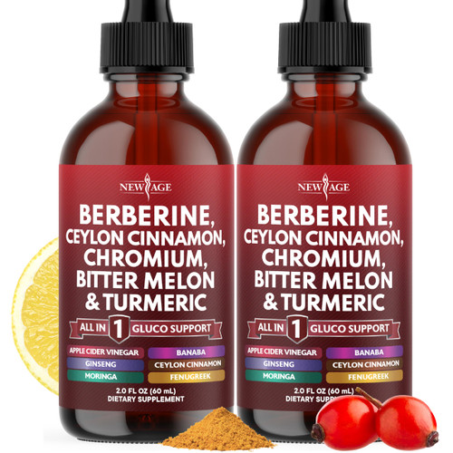 Berberine with Ceylon Cinnamon Supplement Liquid Drops + Bitter Melon Extract, Glucomannan, Gymnema, Chromium, Turmeric, Panax Ginseng, Moringa- 4 OZ