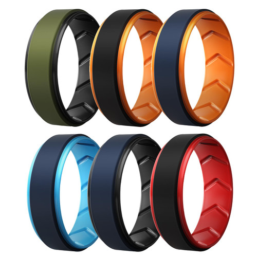 Silicone Wedding Rings for Men 1/4/5/6/7 Multipack of Breathable Airflow Inner Grooves,Step Edge Sleek Design Rubber Engagement Bands 8.5mm Wide 2mm Thick