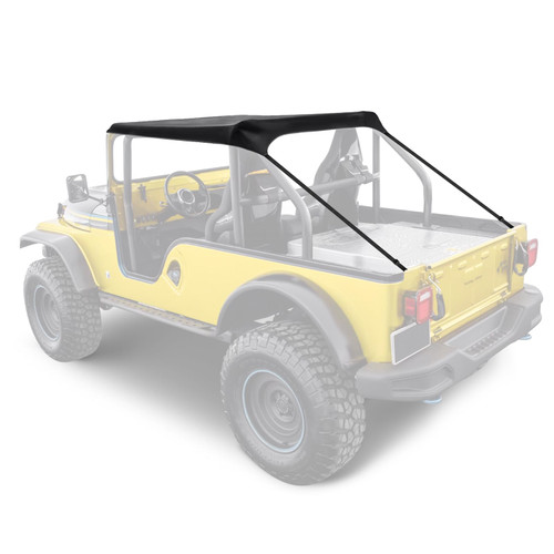 Bimini Soft Top Compatible with 1951-1991 YJ, CJ5 & CJ6, M38A1 Heavy Duty Canvas and Black Vinyl Leather Material for Sun and Light Rain Protection