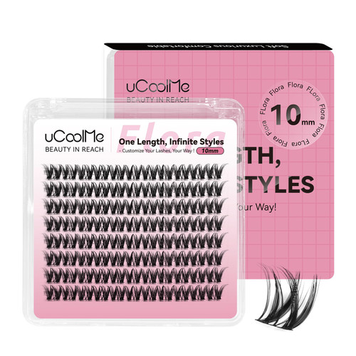 uCoolMe Flora Lash Clusters One Length 10mm D Curl Individual Lashes Eyelash Clusters DIY Eyelash Extension 0.05mm Ultra-Thin Black Lash Band(Flora,Only 10mm)