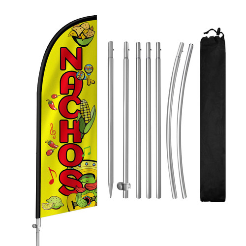 QSUM Nachos Flag for Business, Nachos Signs, 8FT Polyester Advertising Swooper Flag with Aluminium Alloy Flag Pole Kit, Stainless Steel, Ground Spike, Portable Bag QSUM Nachos Flag for Business, Nachos Signs, 8FT Polyester Advertising Swooper Flag with Aluminium Alloy Flag Pole Kit, Stainless Steel, Ground Spike, Portable Bag
