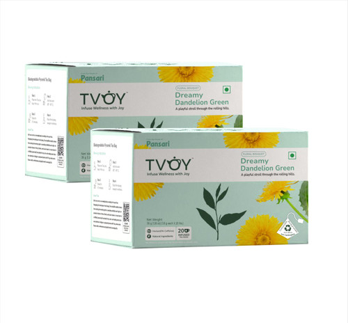 Dandelion Green Tea Bags, Natural Green Teabags, Blended with Fresh Dandelion Root Tea, 40 Premium Pyramid Tea Bags, Biodegradable Loose Leaf, Low caffeine, Individually Wrapped Tea Bags, Gluten Free