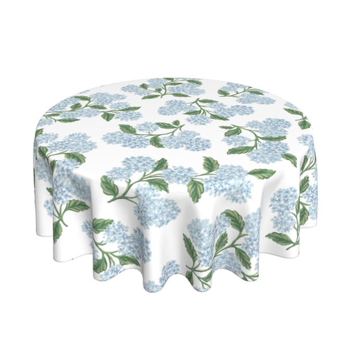 Spring Floral Tablecloth Round 60 Inch Blue Hydrangea Flower Table Cloth Polyester Fabric Vintage Summer Flowers Table Cover for Kitchen Holiday Party Dining Picnic Outdoor Decor