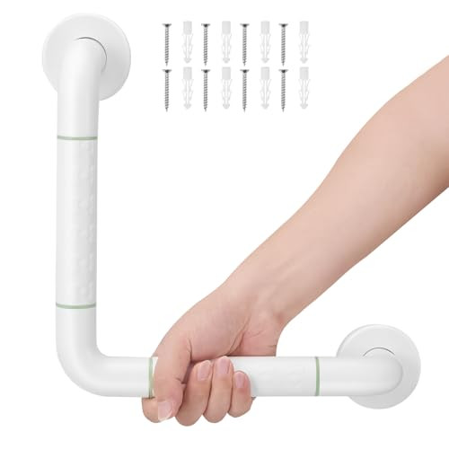Grab Rails for Bathroom,90° Right Angle Shower Grab Rail,White Stainless Steel Bathroom Safety Hand Rails for Elderly & Disability Support, Fixed Wall Mounted Installation