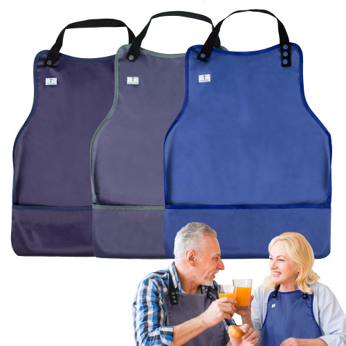 ZINGTERRA Adult Bibs with Crumb Catcher,3Pack Adjustable Bibs for Eating,Waterproof Washable Men Clothing Protectors,Reusable Large Feeding Bib for Women Elderly Seniors