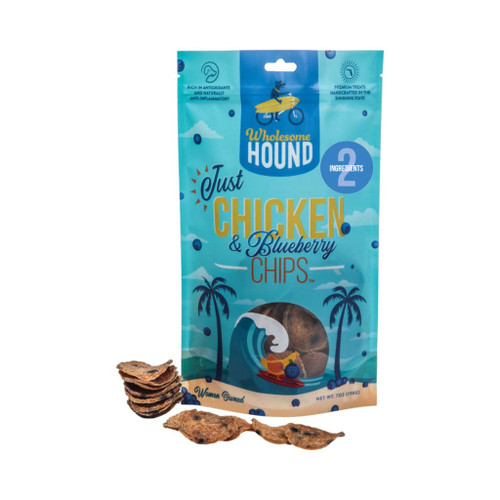Wholesome Hound Chicken & Blueberry Chips – 2 Simple Ingredient Dog Treats, All Natural & Healthy Training Snacks for Small, Medium & Large Breeds, Puppies – High Protein, Made in USA, 7oz