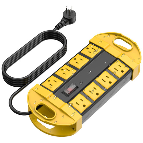 CCCEI Outdoor Power Strip Weatherproof with 8 Plug, Waterproof Extension Cord with Multiple Outlets, Christmas Exterior Garden Yard Surge Protector 25FT, Yellow.