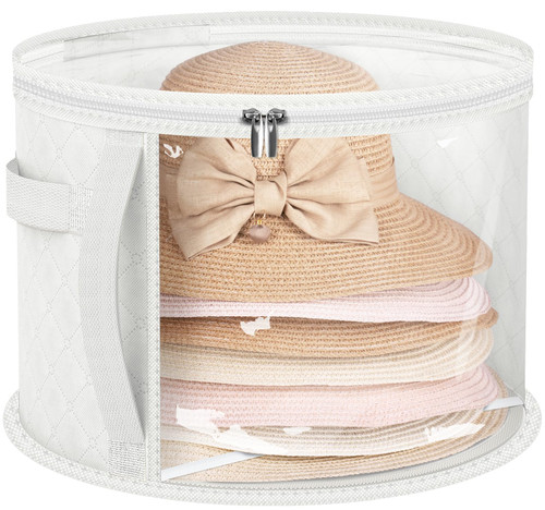 AOODA Oversized Clear Hat Storage Bag for Women, Holds up to 7 Caps Cowboy Hat Organizer for Closet, Wide Brims Hat Case with Carrying Handles (White)