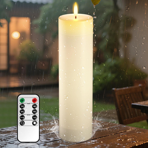 BangJiaju 14" x 4" Large Flameless Candles with Remote & Timer, Waterproof Outdoor Battery Operated Candles LED Electric Flickering Flameless Pillar Candle for Patio Porch Lanterns Home Decor