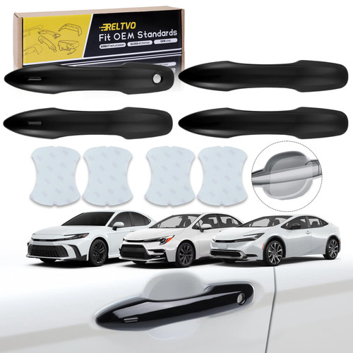 Reltvo Snap-on Black Door Handle Cover Protector Kit for 2018 2019 2020 2021 2022 2023 2024 2025 2026 Toyota Camry 2019-2026 Corolla 2016-2026 Prius 2019-2022 Avalon 2020-2024 Venza Camry Accessories