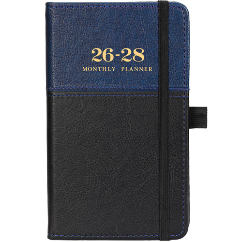 2026-2028 Pocket Calendar/Planner - 3 Year Monthly Pocket Calendar 2026-2028 from January 2026 to December 2028, 6.4" x 3.8", with Elastic Closure, Water Proof Leather - Blue