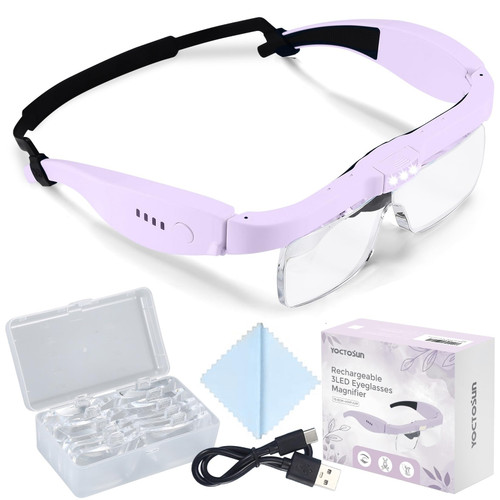 YOCTOSUN Magnifying Glass with Light, Magnifying Glasses for Close Work with 5 Detachable Lenses 0.75X,1.25X,2.0X,3.0X,4.0X, Headband Magnifier for Jewelry, Crafts,Hobby