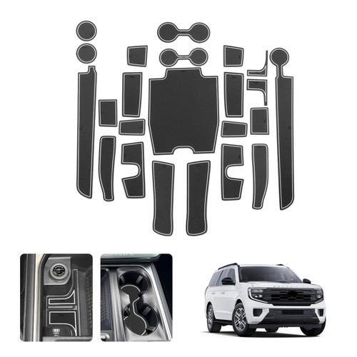 LUWU for 2025 2026 Ford Expedition Accessories - for 2025 Ford 2026 Expedition Active/Platinum/Tremor/King Ranch Door Slot Mats Cup Holder Inserts Center Console Liners Mats White-Trim - 23 PCS/Sets